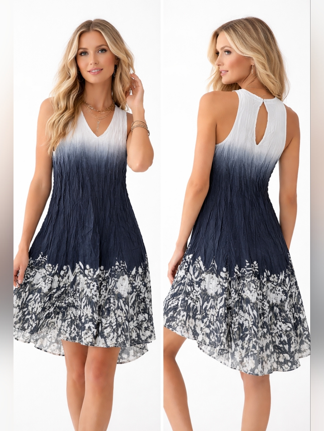 Nwt Cino Dip-Dye Floral Cotton Dress Hi Lo Hem Intreccio Print